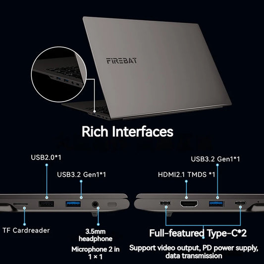 Brand New Firebat U6B Model High Quality 16 Inch AMD Ryzen5 Laptop with Hexa Core 12 Threads Windows 11 System for Home Laptop