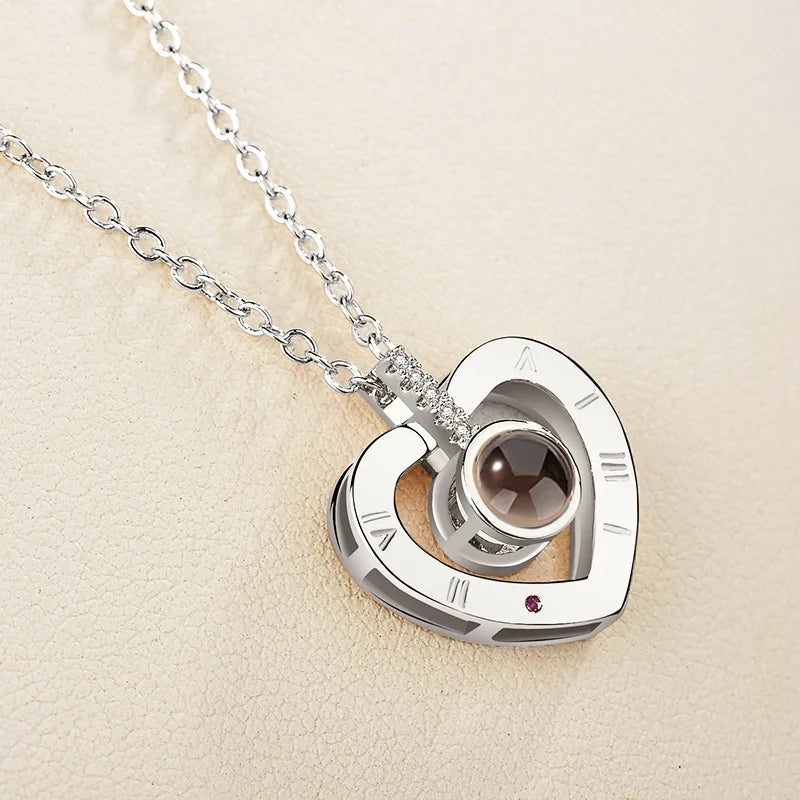 Necklace 100 Languages I Love You Projection Heart Pendant Necklace For Mother's Day Gifts