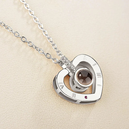Necklace 100 Languages I Love You Projection Heart Pendant Necklace For Mother's Day Gifts