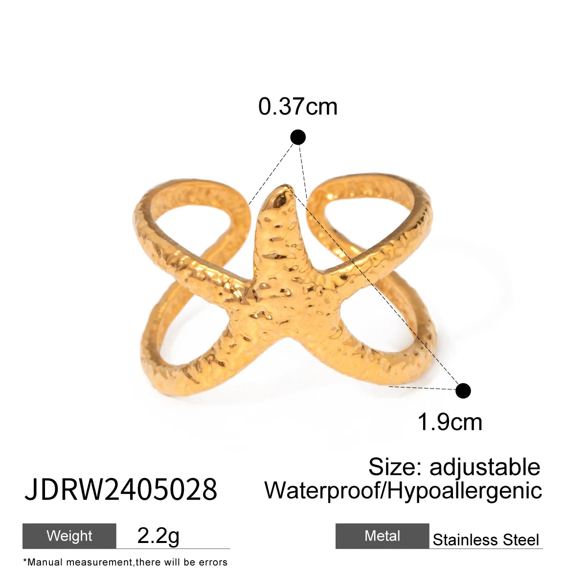 Uworld Vacation Ocean Wind 18K Gold Color Plated Stainless Steel Hollow Shell Ring Starfish Coral Stackable Ring Women's Accesso