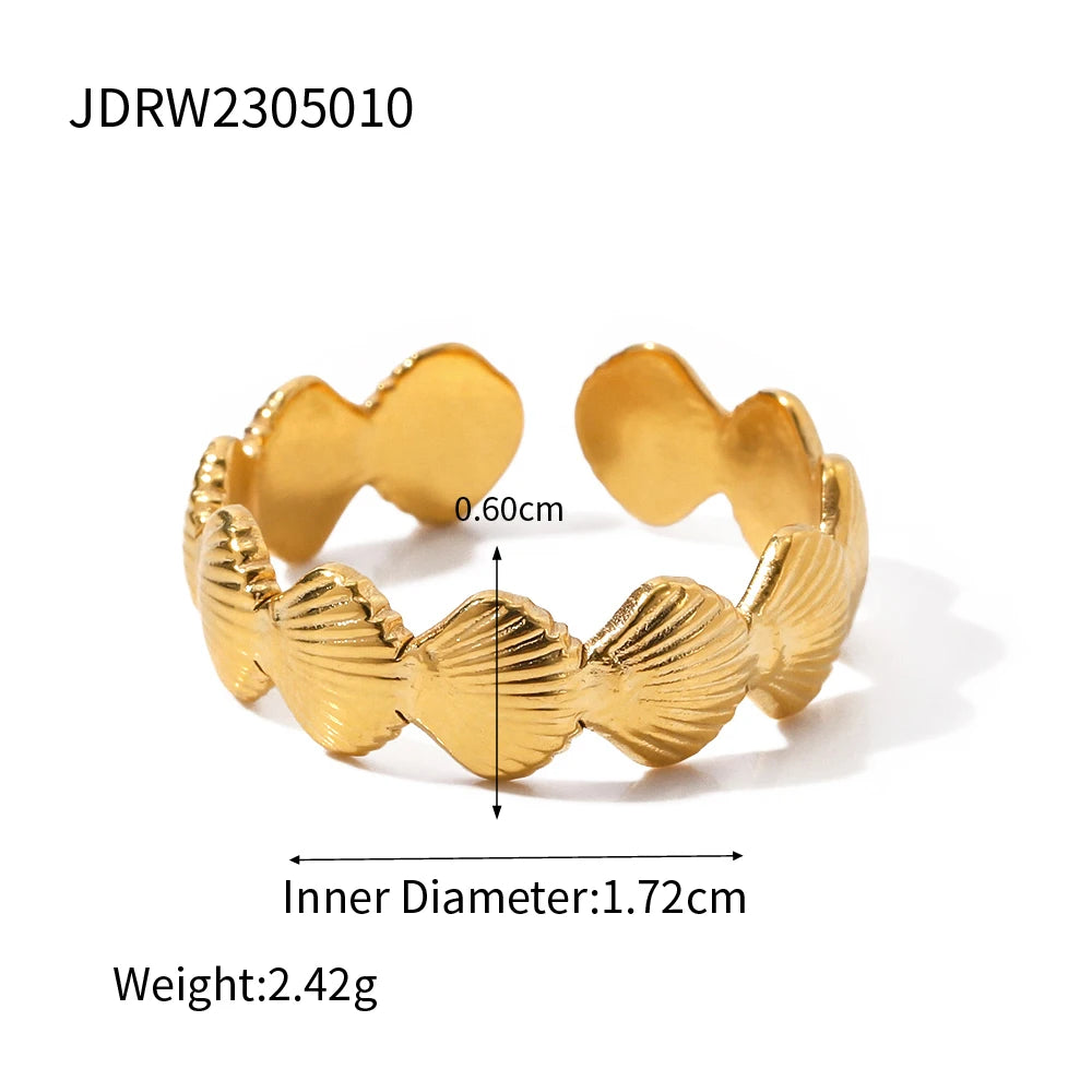 Uworld Vacation Ocean Wind 18K Gold Color Plated Stainless Steel Hollow Shell Ring Starfish Coral Stackable Ring Women's Accesso