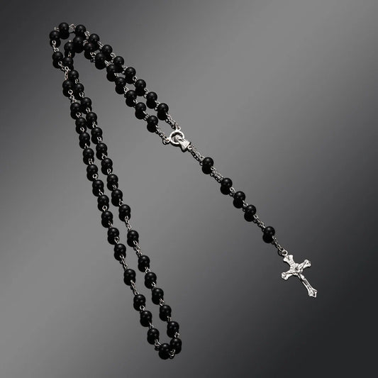 New Fashion Handmade Round Glass Bead Catholic Rosary Quality Bead Cross Necklace Beads Cross Religious Pendants Necklace