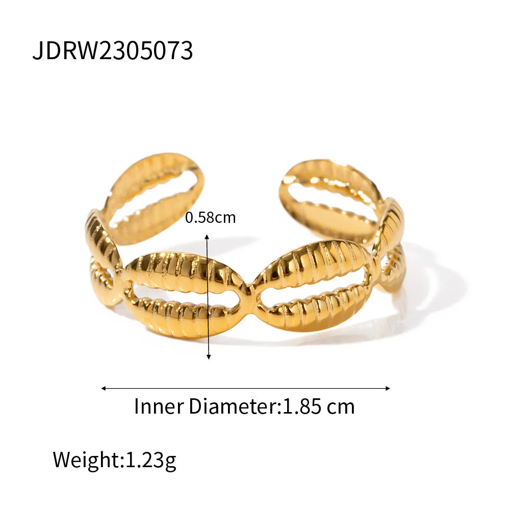 Uworld Vacation Ocean Wind 18K Gold Color Plated Stainless Steel Hollow Shell Ring Starfish Coral Stackable Ring Women's Accesso