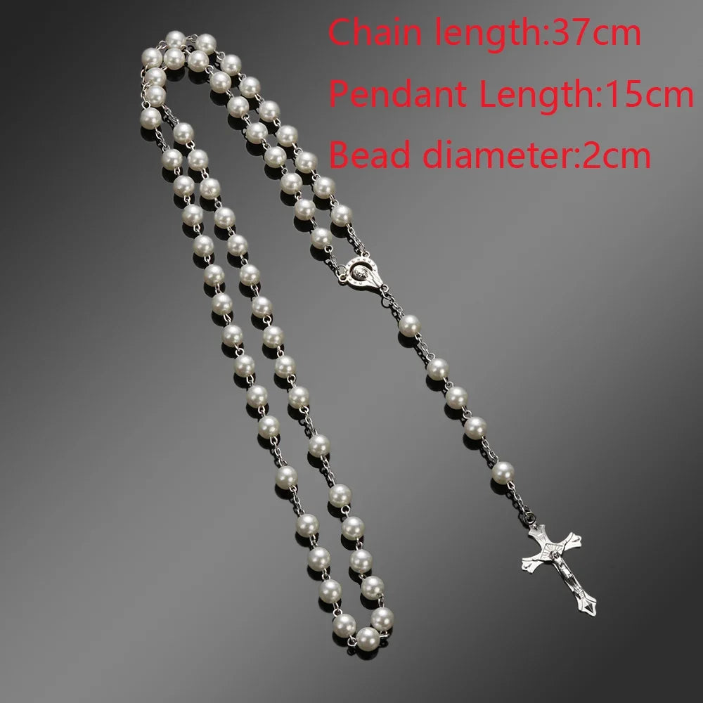 New Fashion Handmade Round Glass Bead Catholic Rosary Quality Bead Cross Necklace Beads Cross Religious Pendants Necklace