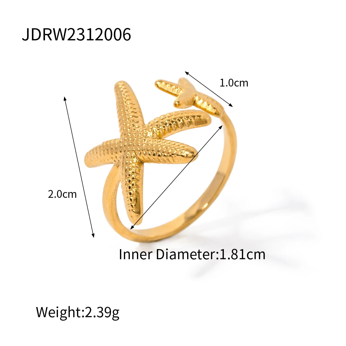Uworld Vacation Ocean Wind 18K Gold Color Plated Stainless Steel Hollow Shell Ring Starfish Coral Stackable Ring Women's Accesso