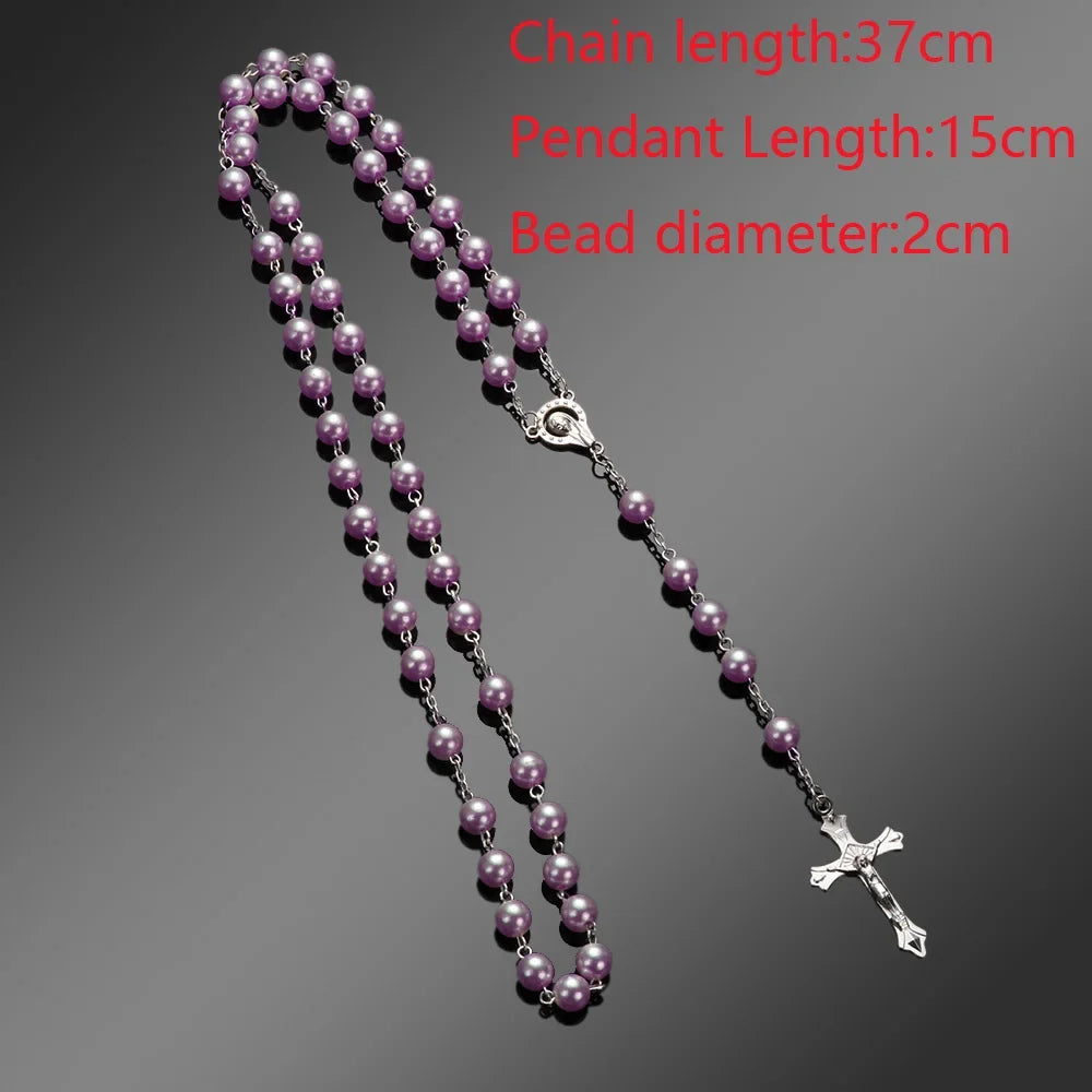 New Fashion Handmade Round Glass Bead Catholic Rosary Quality Bead Cross Necklace Beads Cross Religious Pendants Necklace