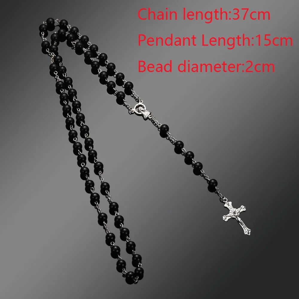 New Fashion Handmade Round Glass Bead Catholic Rosary Quality Bead Cross Necklace Beads Cross Religious Pendants Necklace