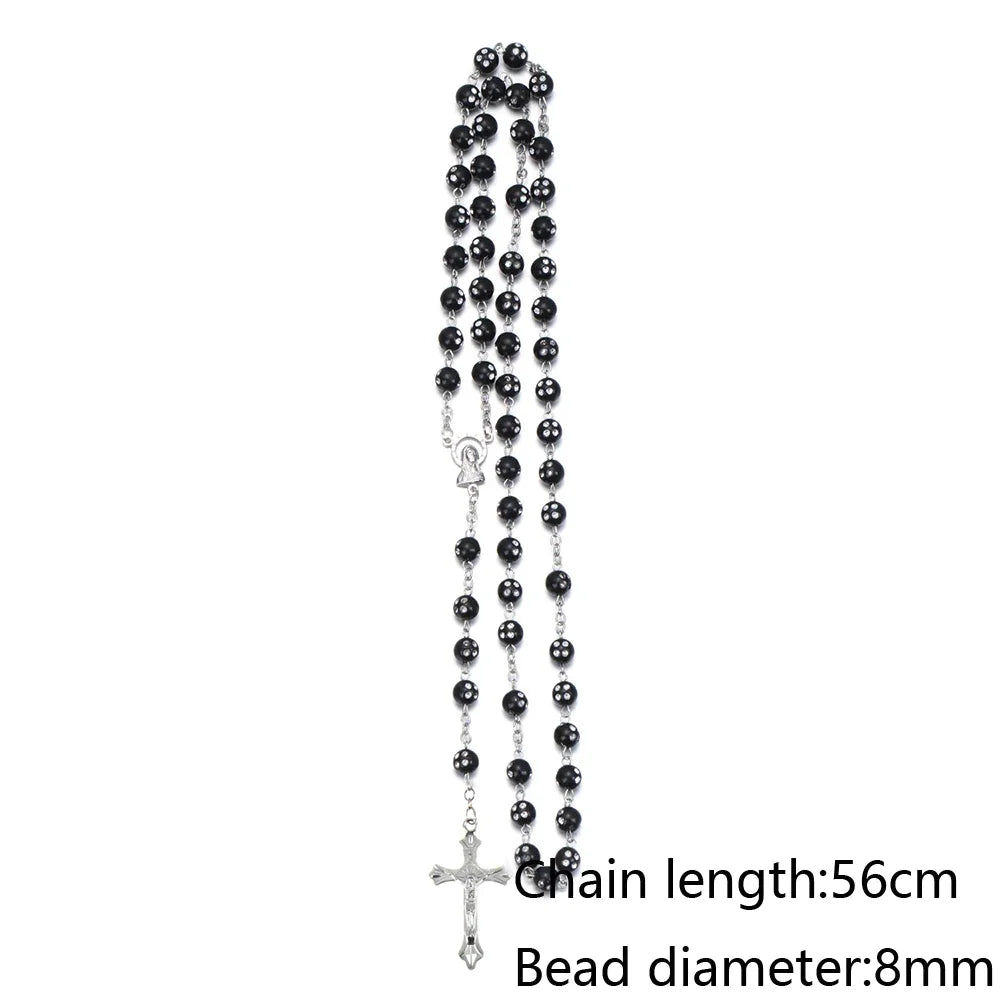 New Fashion Handmade Round Glass Bead Catholic Rosary Quality Bead Cross Necklace Beads Cross Religious Pendants Necklace