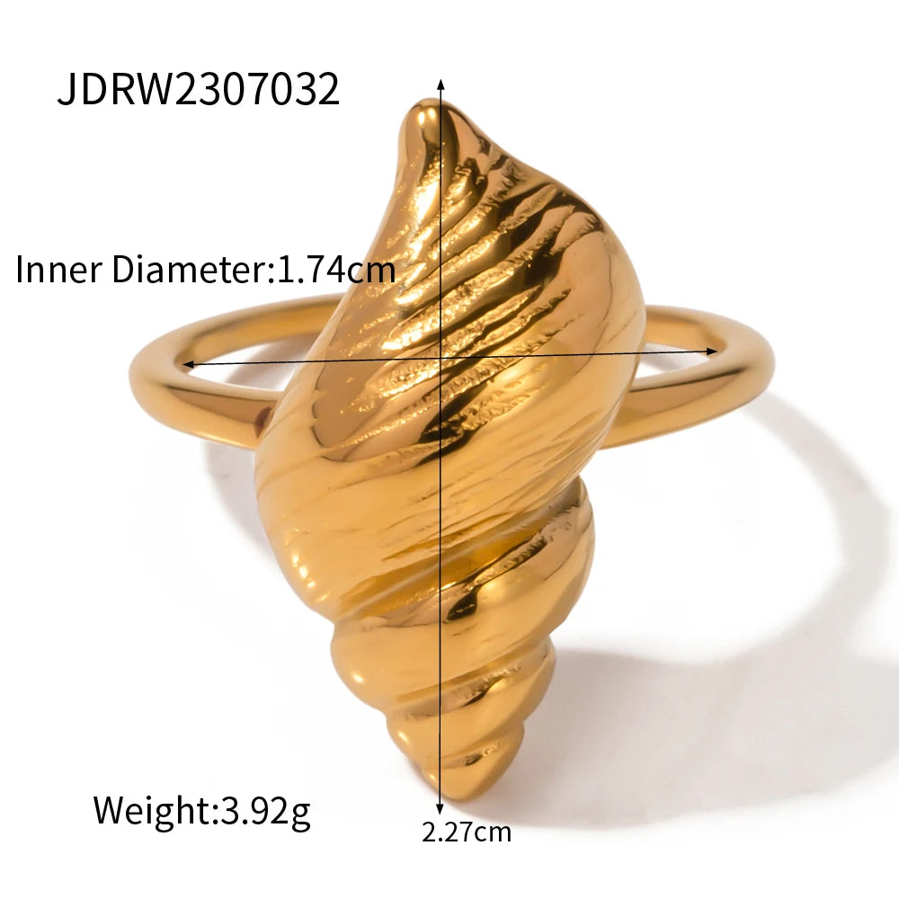 Uworld Vacation Ocean Wind 18K Gold Color Plated Stainless Steel Hollow Shell Ring Starfish Coral Stackable Ring Women's Accesso