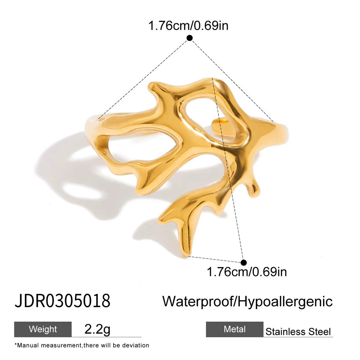 Uworld Vacation Ocean Wind 18K Gold Color Plated Stainless Steel Hollow Shell Ring Starfish Coral Stackable Ring Women's Accesso