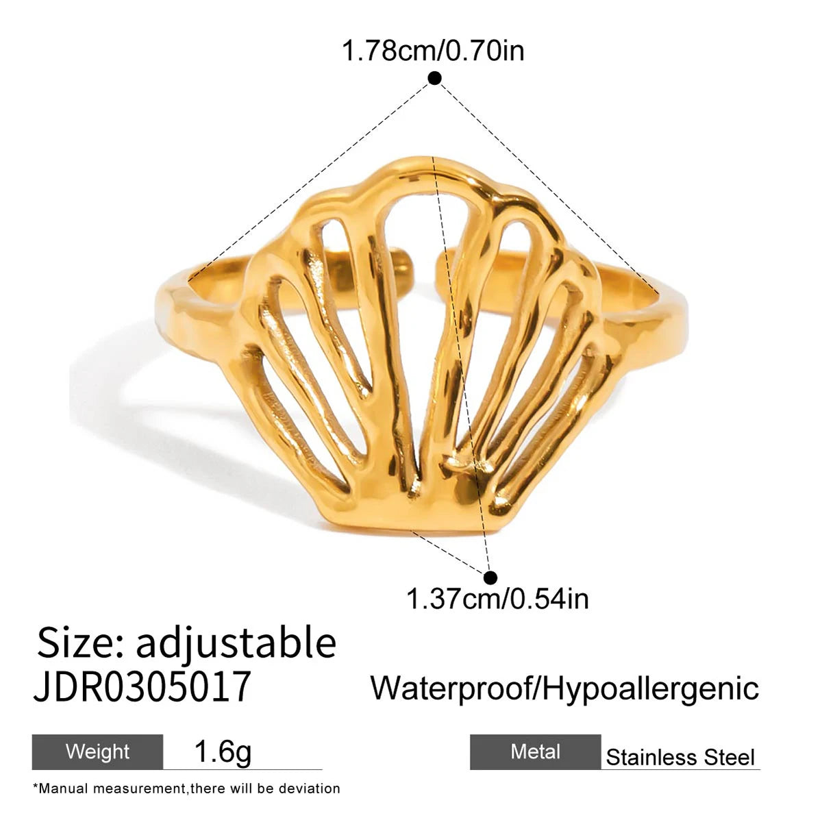 Uworld Vacation Ocean Wind 18K Gold Color Plated Stainless Steel Hollow Shell Ring Starfish Coral Stackable Ring Women's Accesso