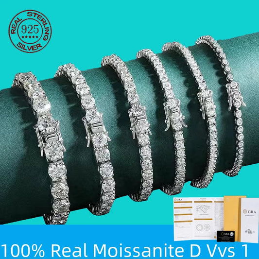 Factory Price D VVS1 Round Moissanite Tennis Bracelet Original S925 Sterling Silver Plated 18k Gold with GRA for Women Man